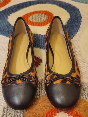 Talbots Leopard Print Flats Calf Hair with Black Cap Toe